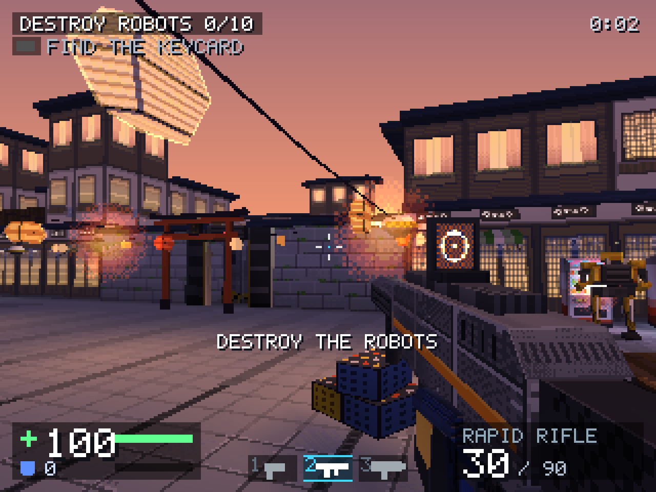 Japanese back streets at dusk with lanterns and a torii gate
